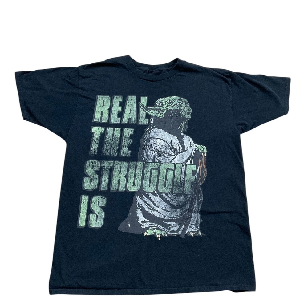 Star Wars Yoda Real The Struggle Is Graphic Tee Black medium